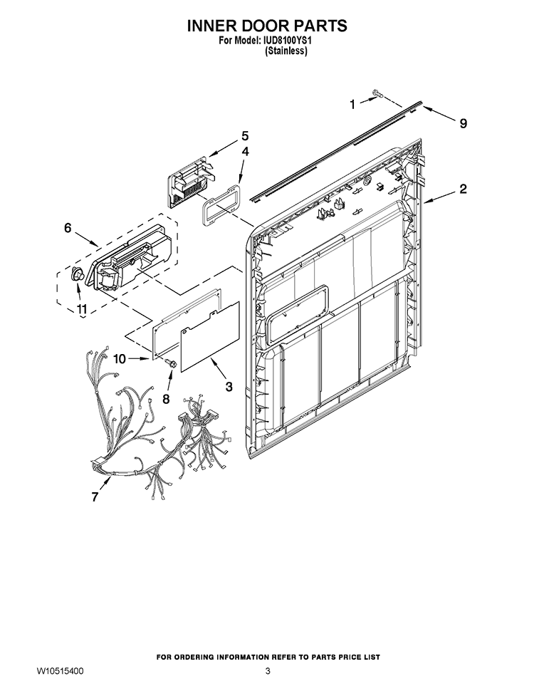 INNER DOOR PARTS Diagram and Parts List for IUD8100YS1  Whirlpool Dishwasher