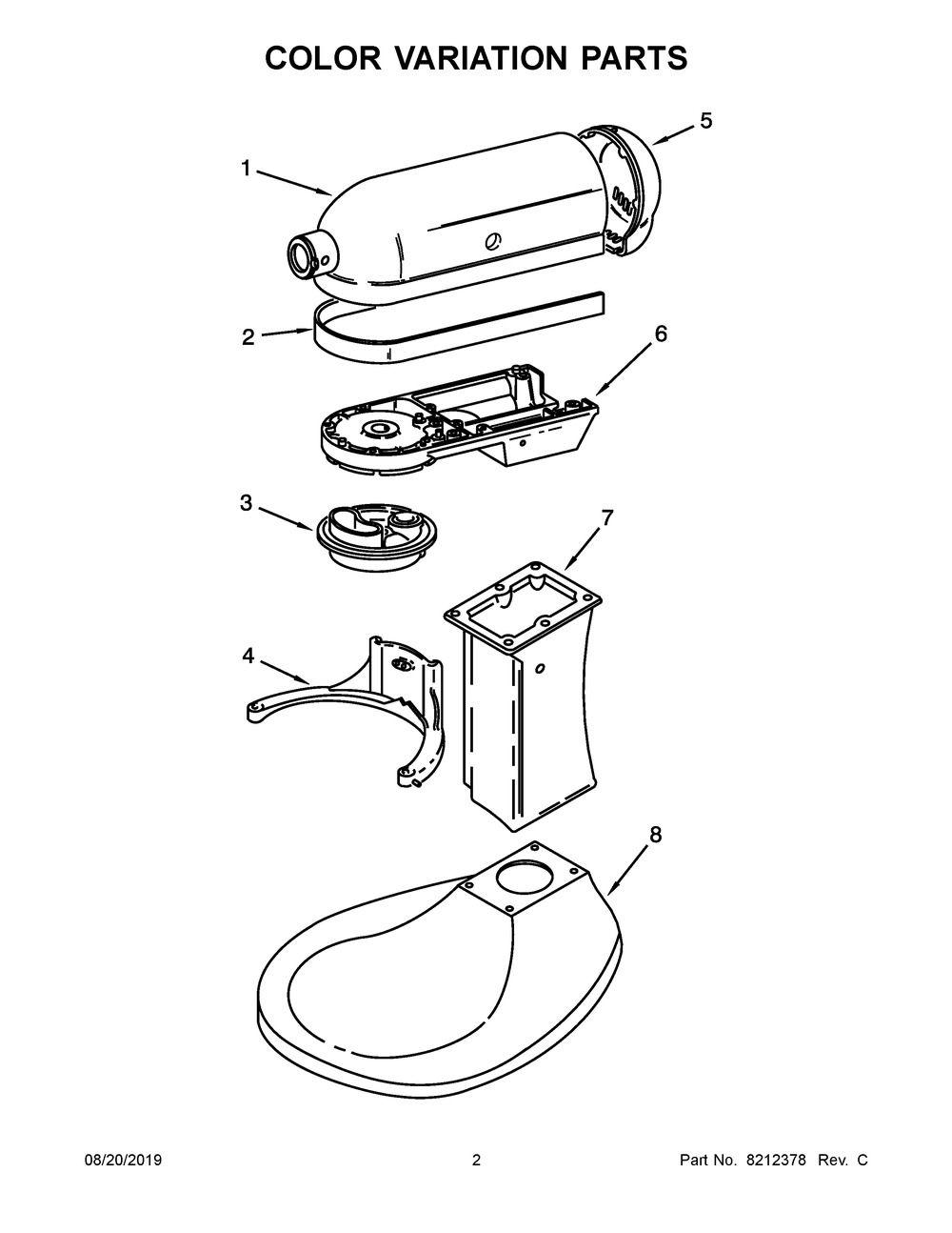 Color Variation Parts Diagram and Parts List for 5KPM5BOB4  Whirlpool Mixer
