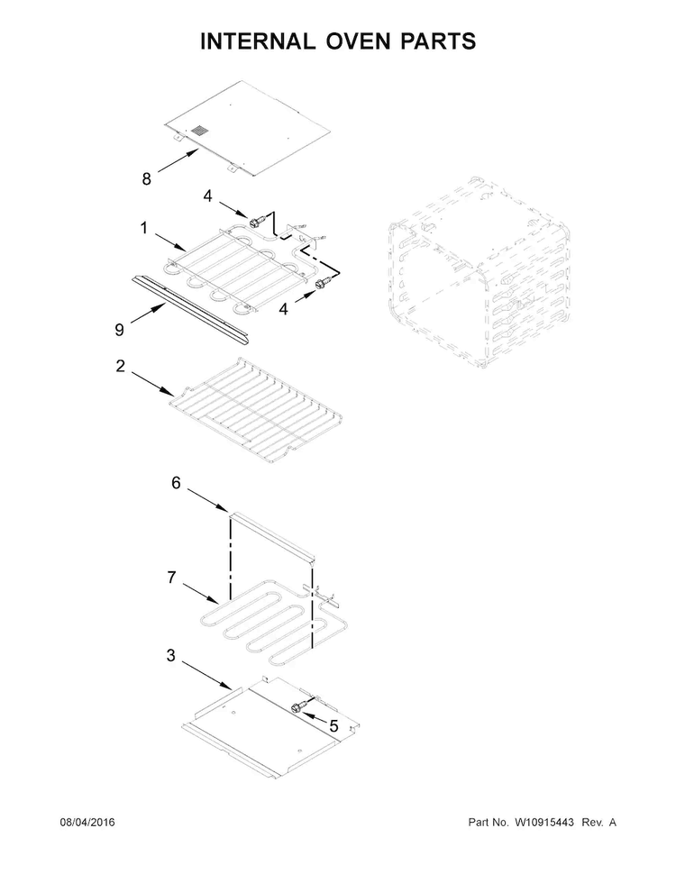 Internal Oven Parts Diagram and Parts List for KOST107ESS01  KitchenAid Wall Oven