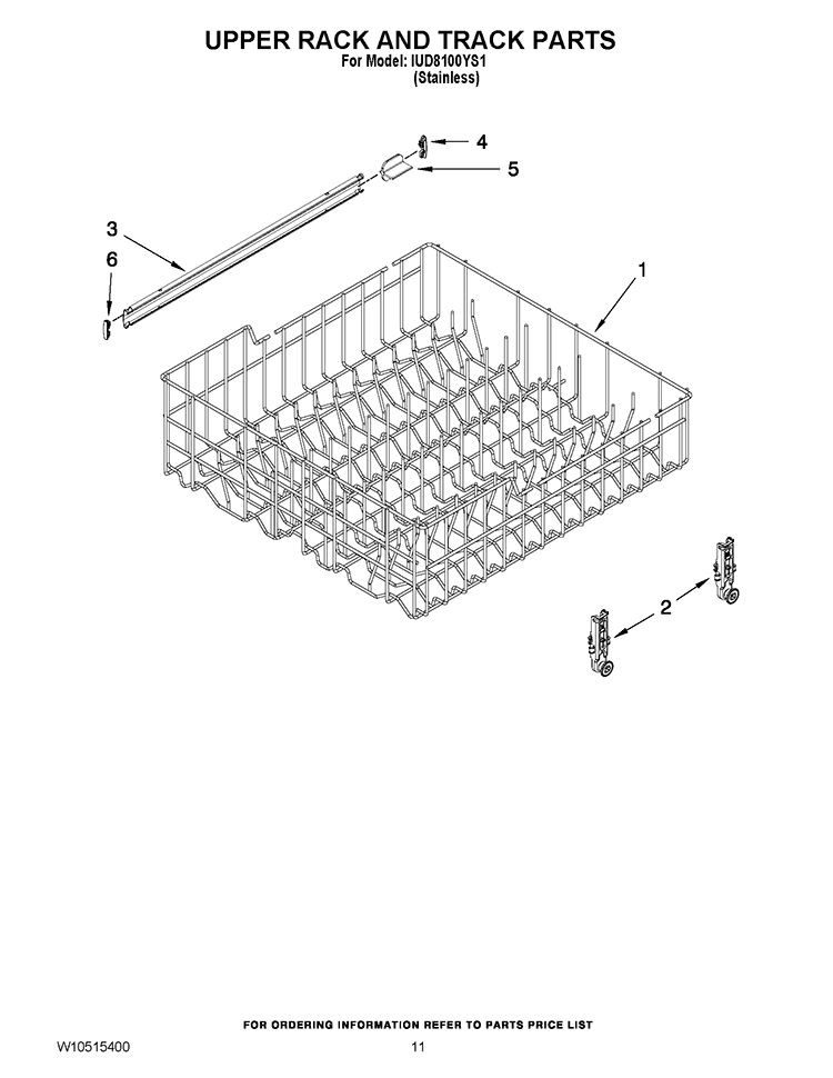 UPPER RACK AND TRACK PARTS Diagram and Parts List for IUD8100YS1  Whirlpool Dishwasher