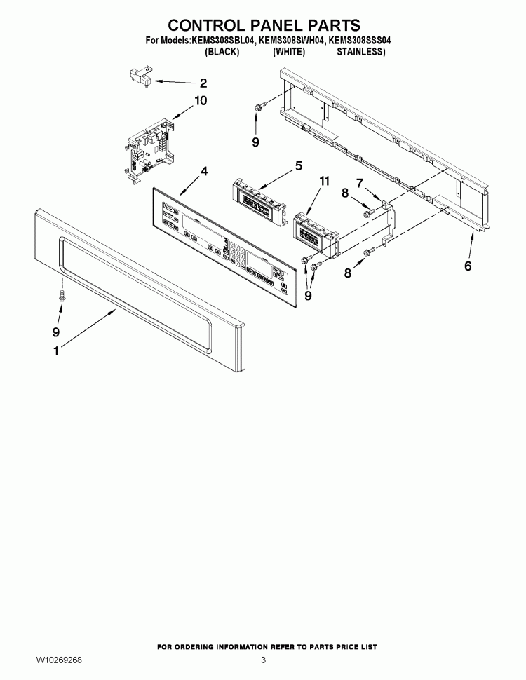 CONTROL PANEL PARTS Diagram and Parts List for KEMS308SSS04  KitchenAid Microwave Oven Combo