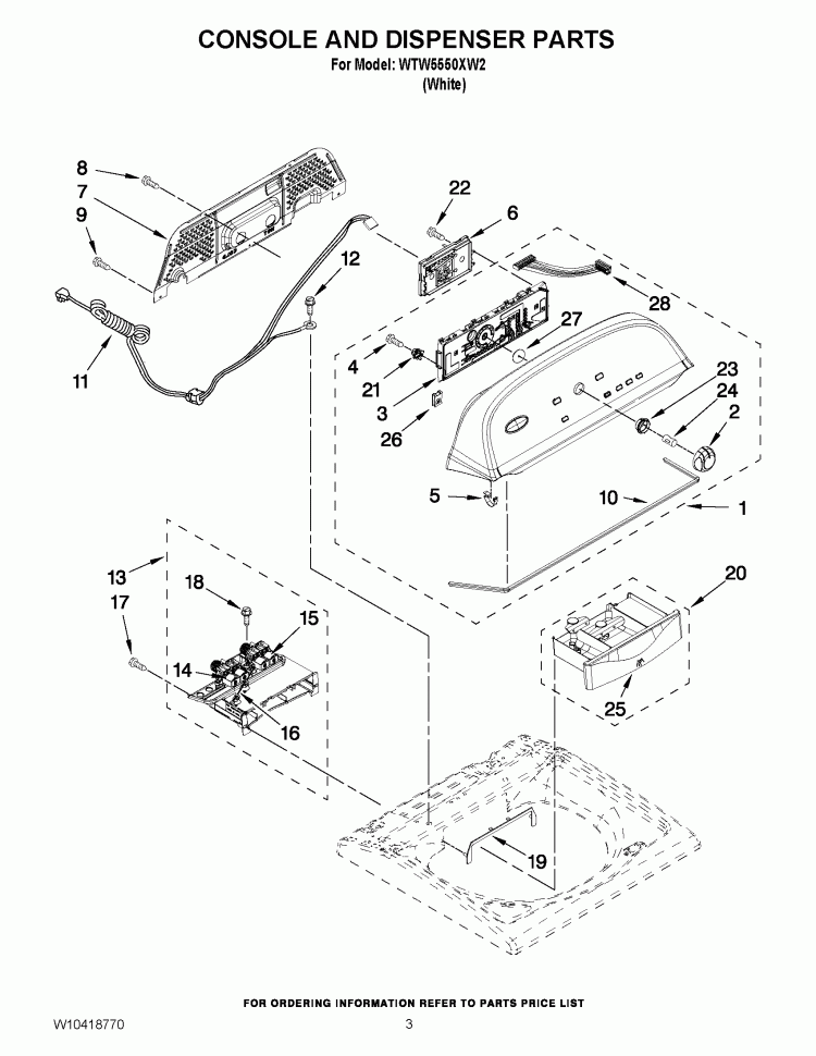 CONSOLE AND DISPENSER PARTS Diagram and Parts List for WTW5550XW2  Whirlpool Washer