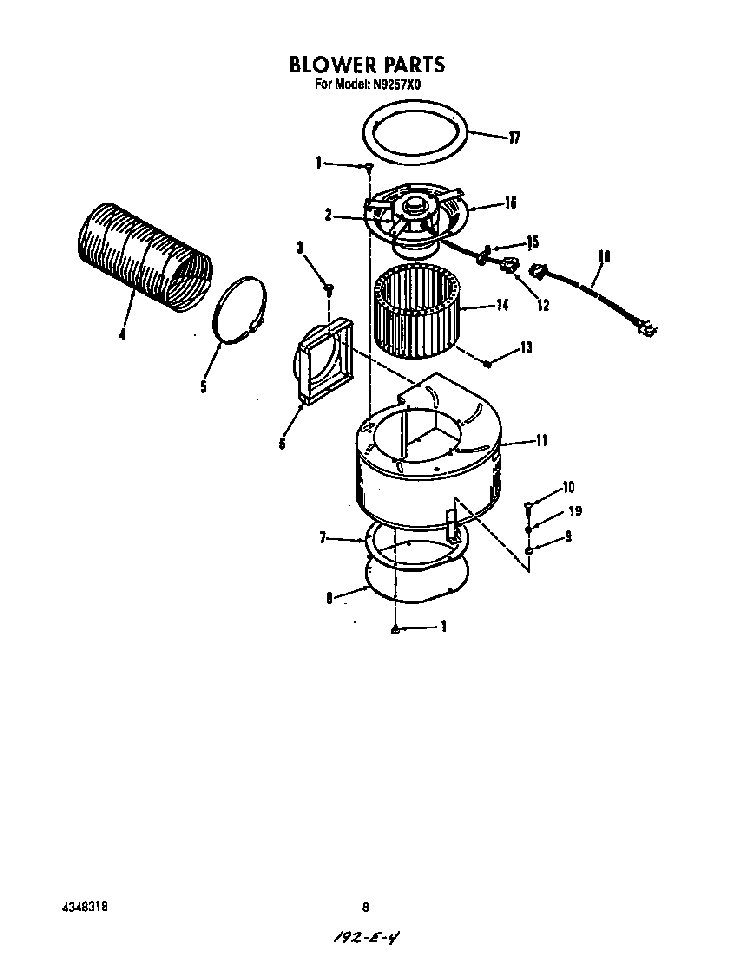 Blower Diagram and Parts List for N9257*0  Roper Range