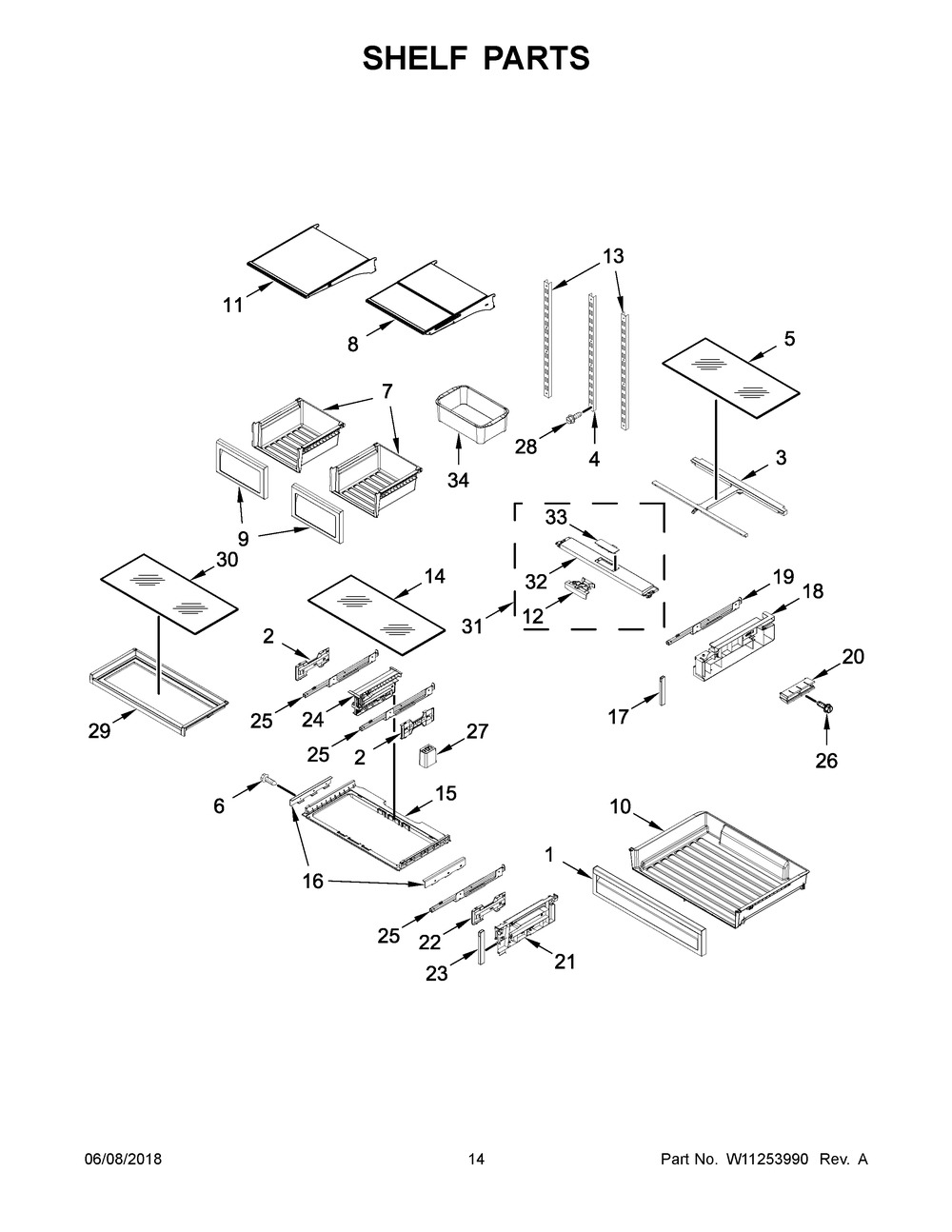 Shelf Parts Diagram and Parts List for KRFF507HPS00  Whirlpool Refrigerator