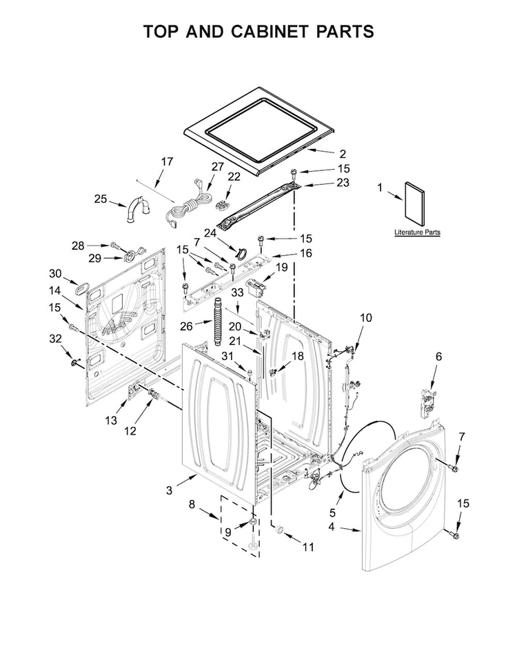 Top And Cabinet Parts Diagram and Parts List for WFW85HEFW1  Whirlpool Washer