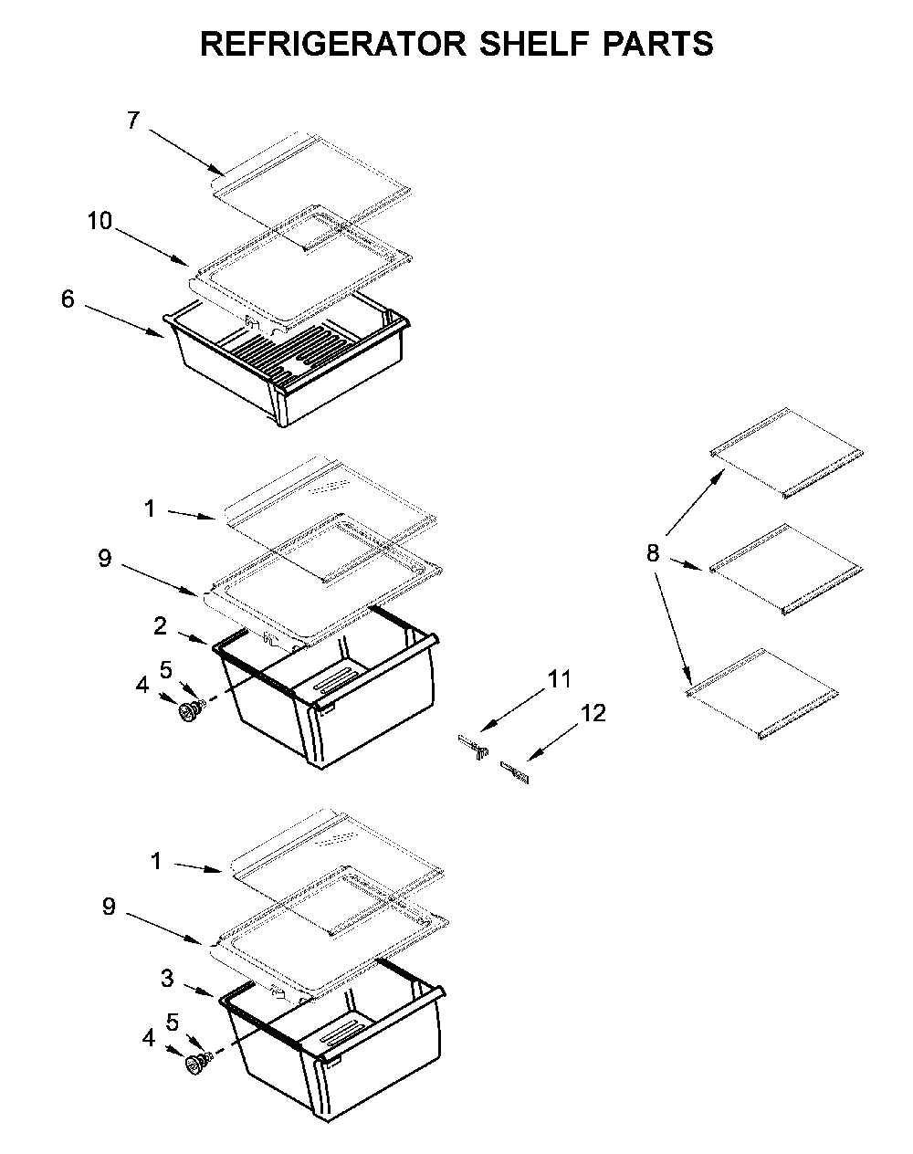 Refrigerator shelf parts Diagram and Parts List for WRS325SDHW05  Whirlpool Refrigerator