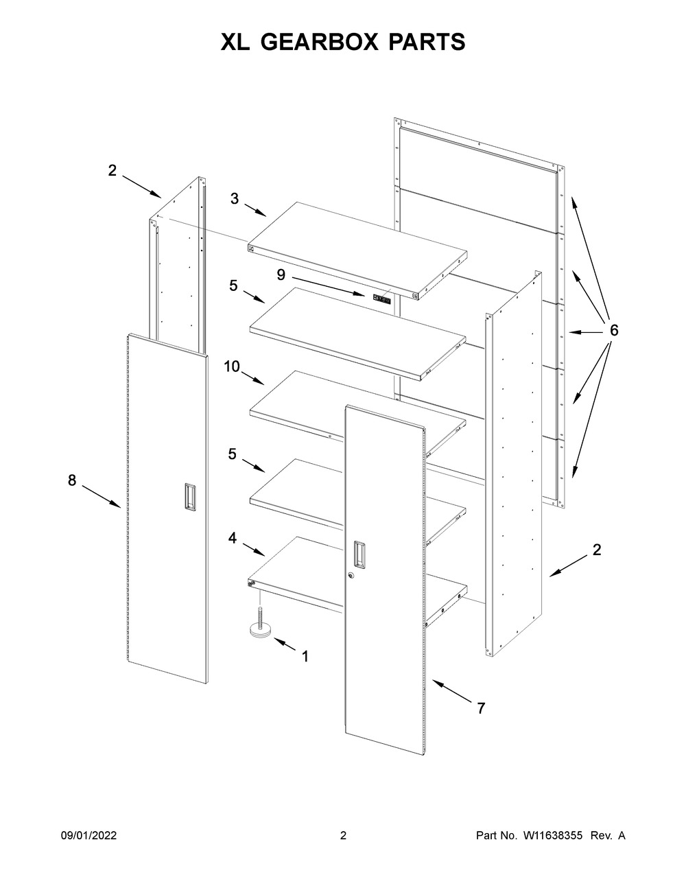 Xl Gearbox Parts Diagram and Parts List for GAJG48KDKSG00  Whirlpool Cabinet