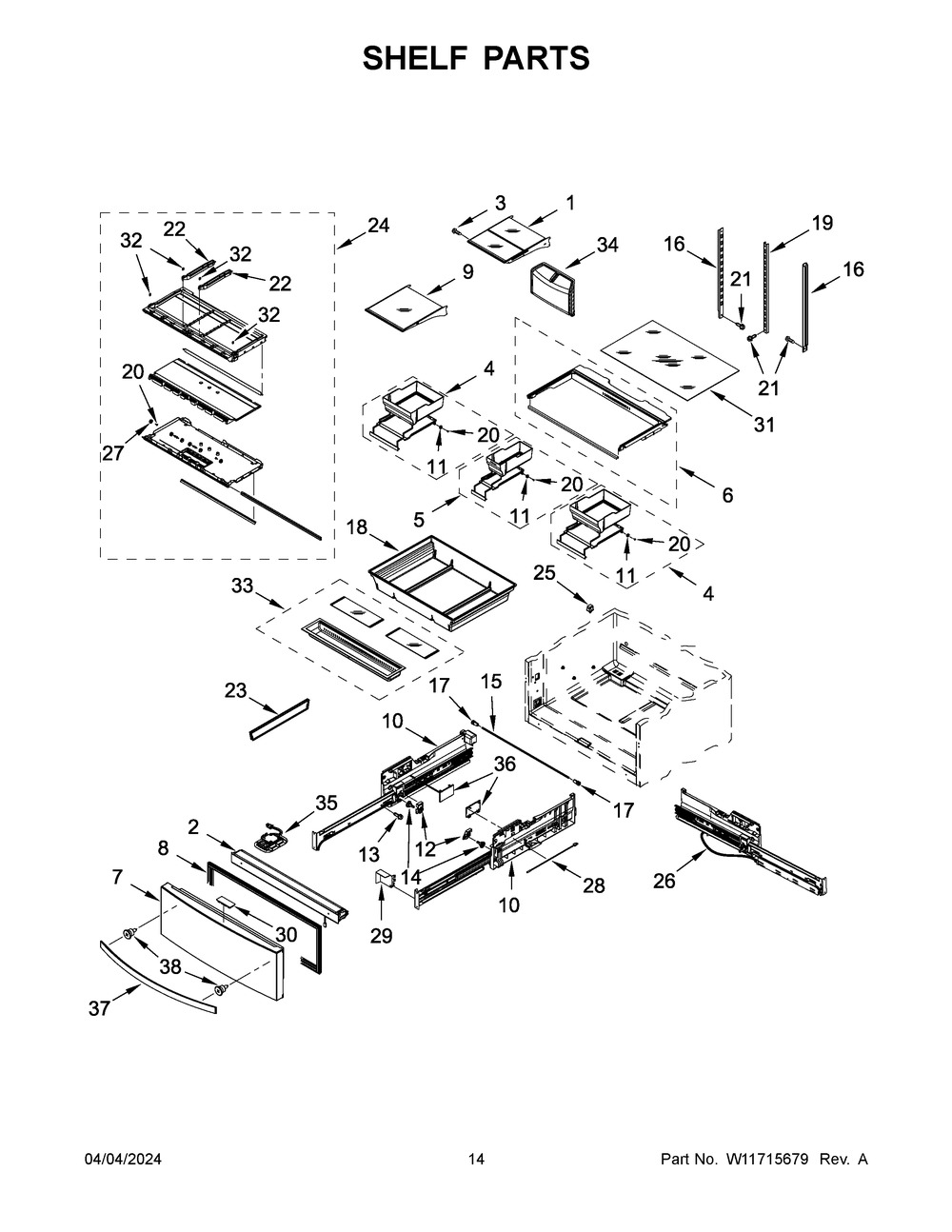 Shelf Parts Diagram and Parts List for WRMF7736PV00  Whirlpool Refrigerator