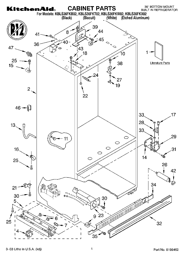 CABINET PARTS Diagram and Parts List for KBLS36FKB02  KitchenAid Refrigerator