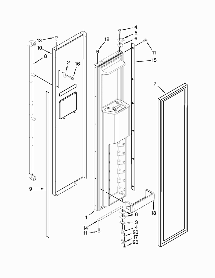 Freezer Door Parts Diagram and Parts List for KSSC42QVS06  KitchenAid Refrigerator