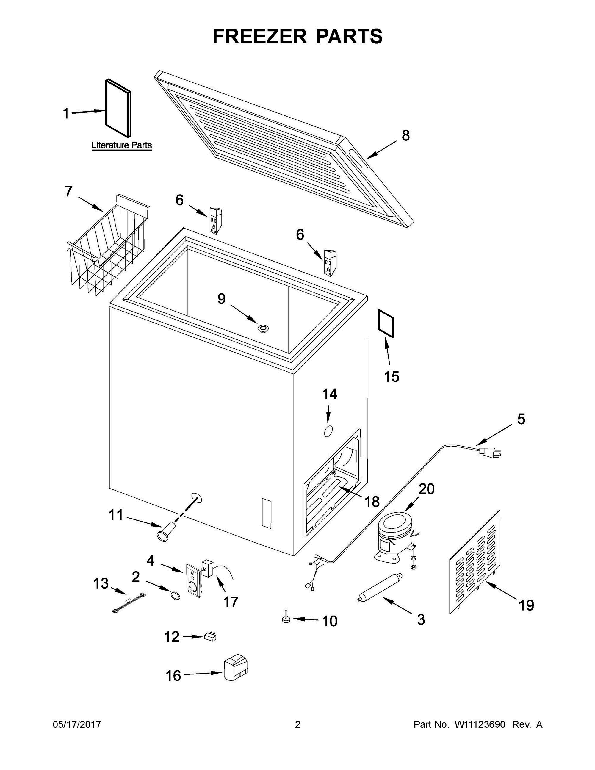 02 - FREEZER PARTS Diagram and Parts List for AQC0902GRW00  Whirlpool Freezer