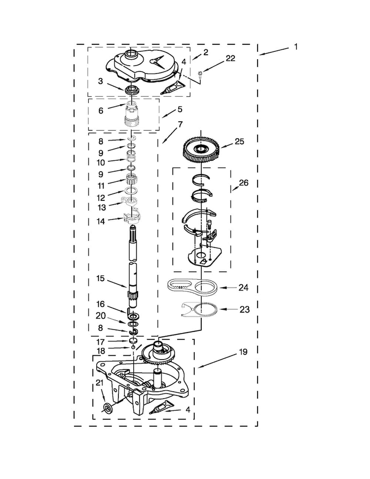 Gearcase Parts Diagram and Parts List for 1108875279A  Kenmore Washer Dryer Combo