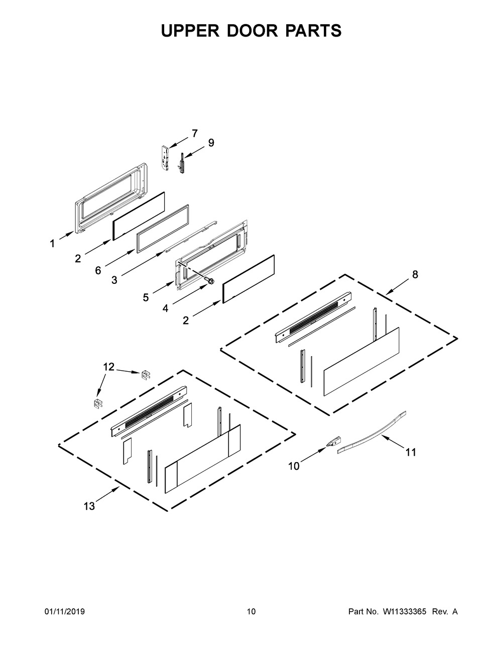 Upper Door Parts Diagram and Parts List for YWGE745C0FS1  Whirlpool Range
