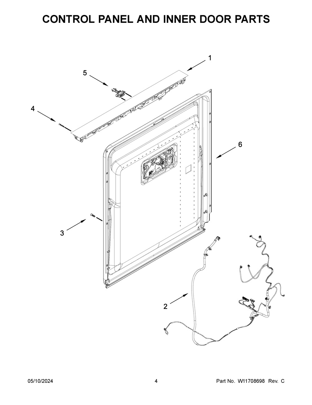 Control Panel And Inner Door Parts Diagram and Parts List for KDTF924PPS0  KitchenAid Dishwasher