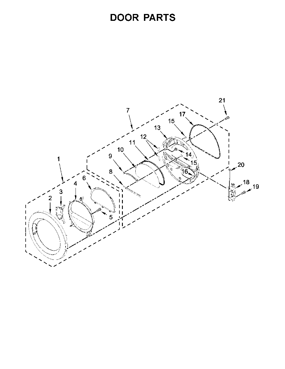 Door parts Diagram and Parts List for 11081952710  Kenmore Dryer