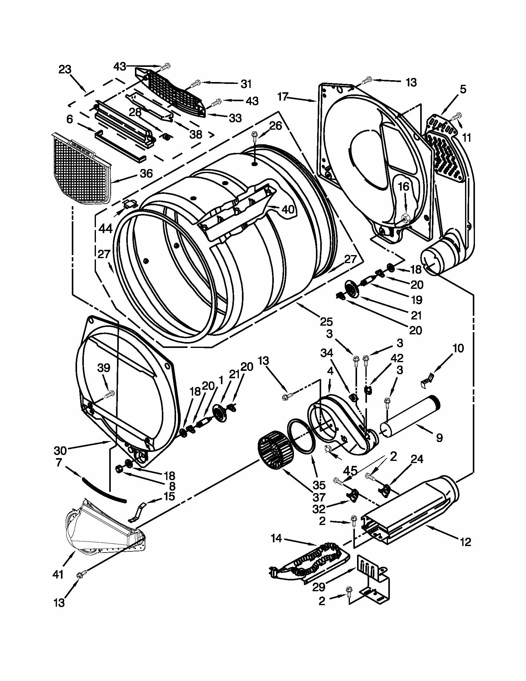 Bulkhead Parts Diagram and Parts List for 1106992310  Kenmore Dryer
