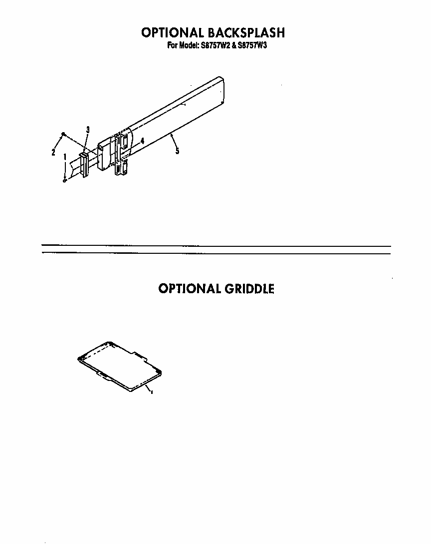 Optional Backsplash/griddle Diagram and Parts List for S8757*3  Roper Range