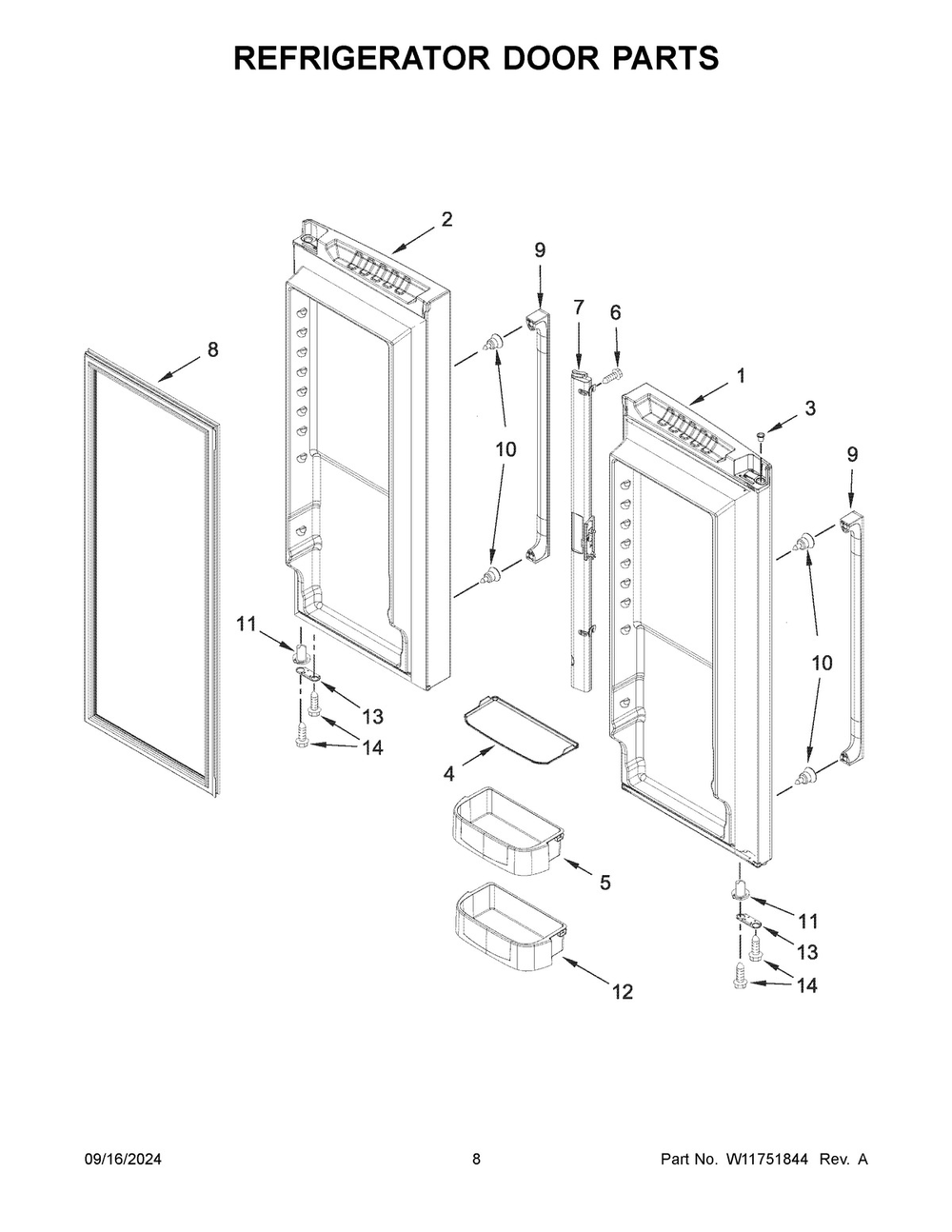05 - Refrigerator Door Parts Diagram and Parts List for JFFCF72DKM01  Whirlpool Refrigerator