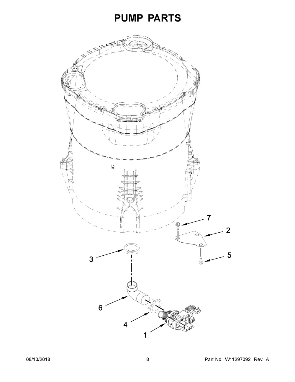 Pump Parts Diagram and Parts List for WTW7500GC2  Whirlpool Washer