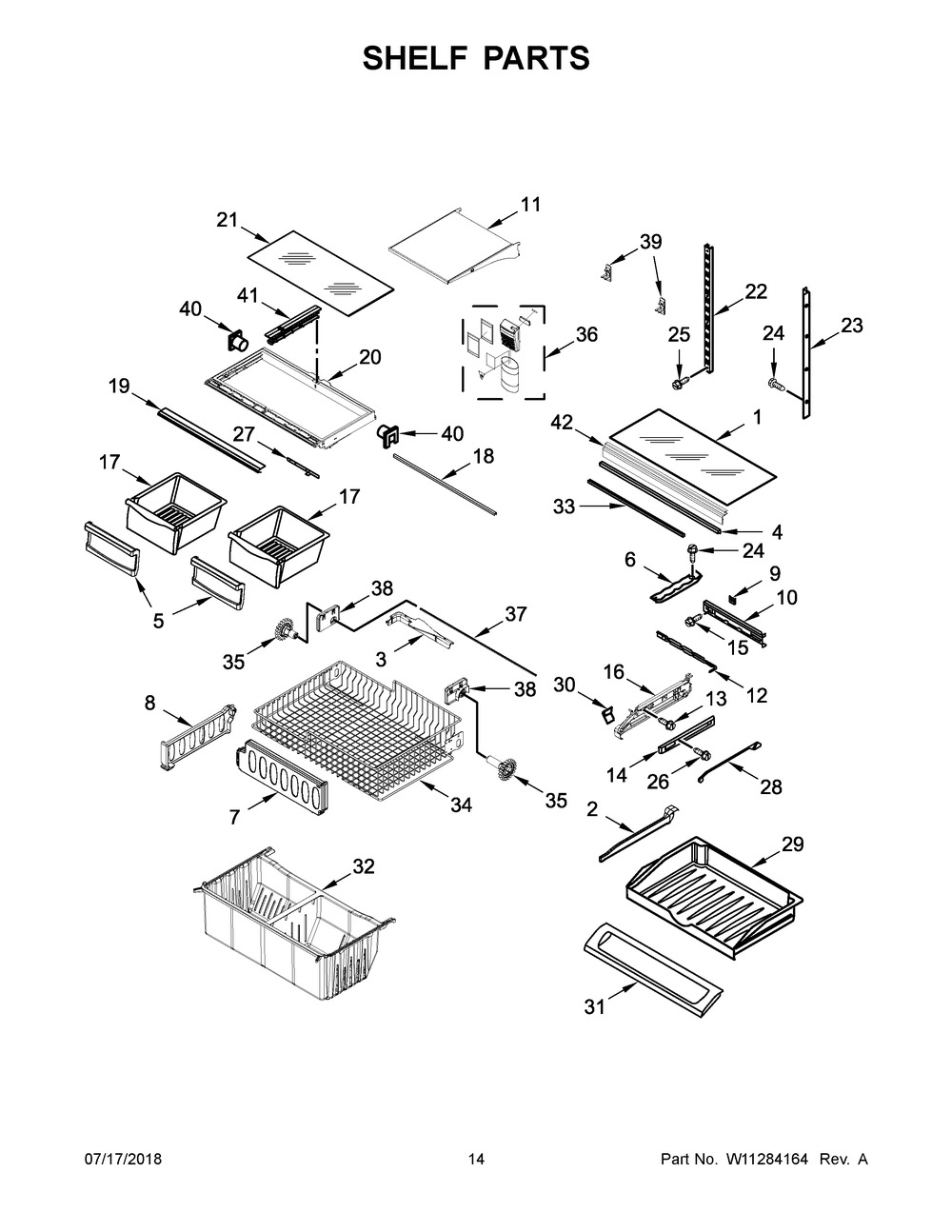 Shelf Parts Diagram and Parts List for WRF532SMHZ01  Whirlpool Refrigerator