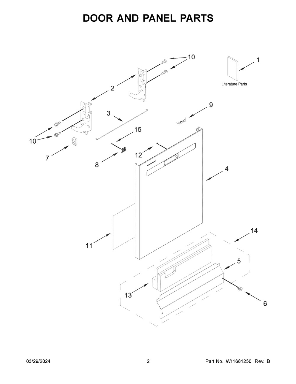 Door And Panel Parts Diagram and Parts List for WDP560HAMW1  Whirlpool Dishwasher