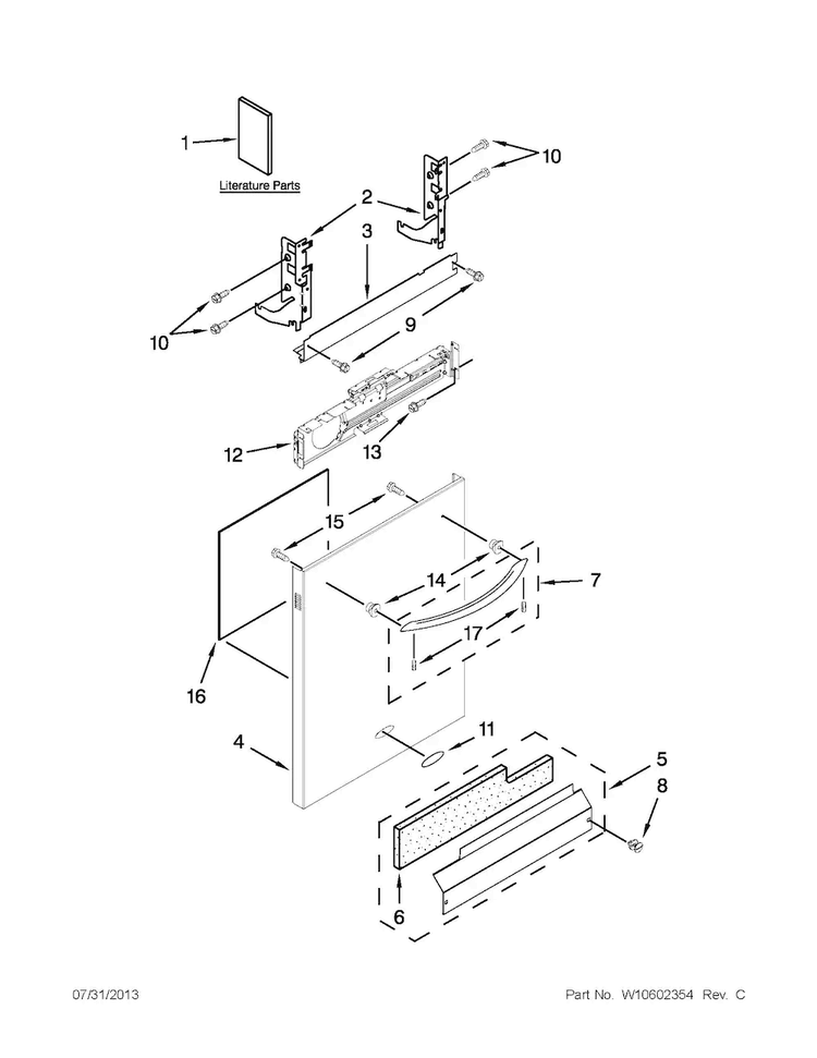 Door And Panel Parts Diagram and Parts List for WDT790SLYW2  Whirlpool Dishwasher