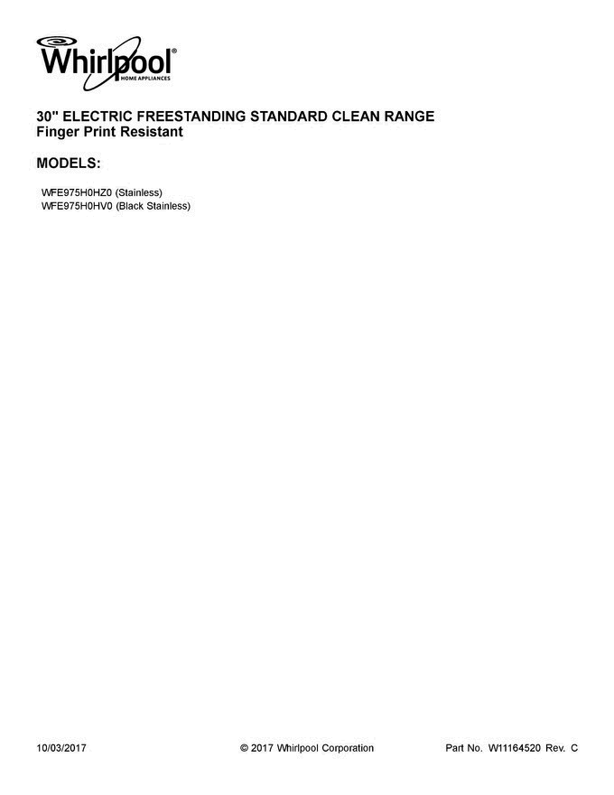 01 - Cover Sheet Diagram and Parts List for WFE975H0HV0  Whirlpool Range