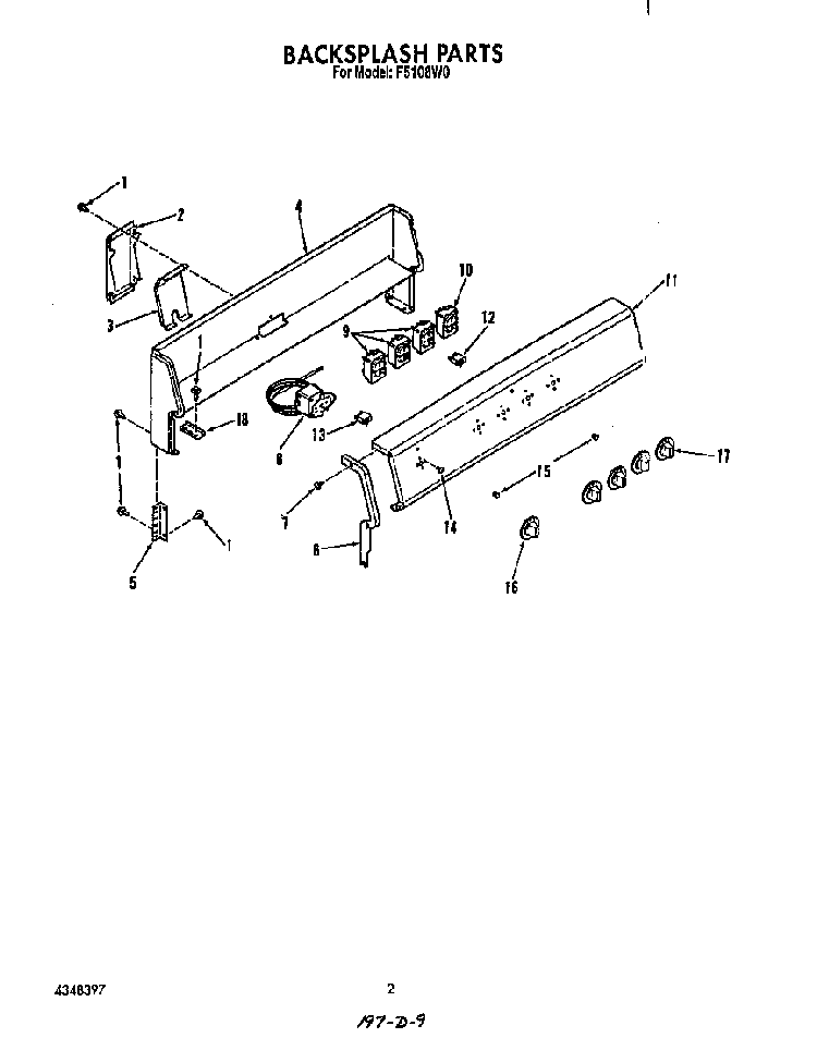 Backsplash Diagram and Parts List for F5108*0  Roper Range