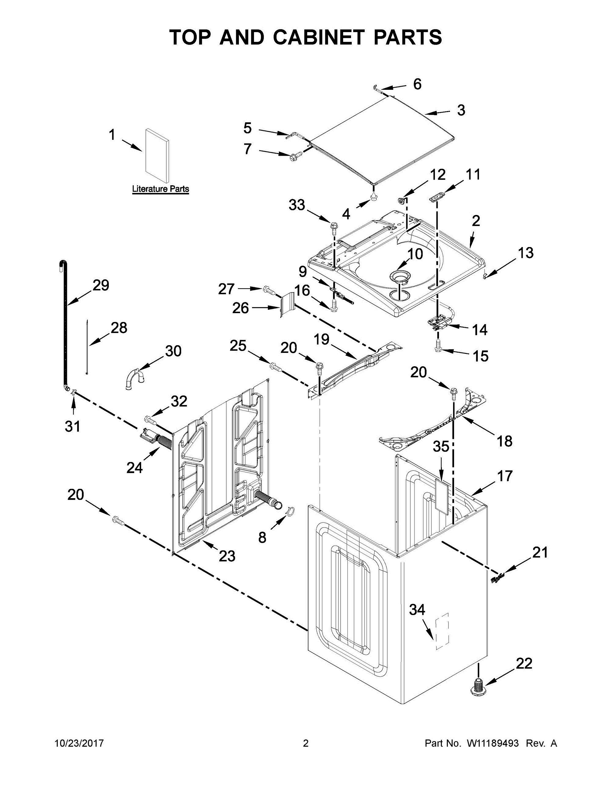 02 - TOP AND CABINET PARTS Diagram and Parts List for WTW8700EC1  Whirlpool Washer