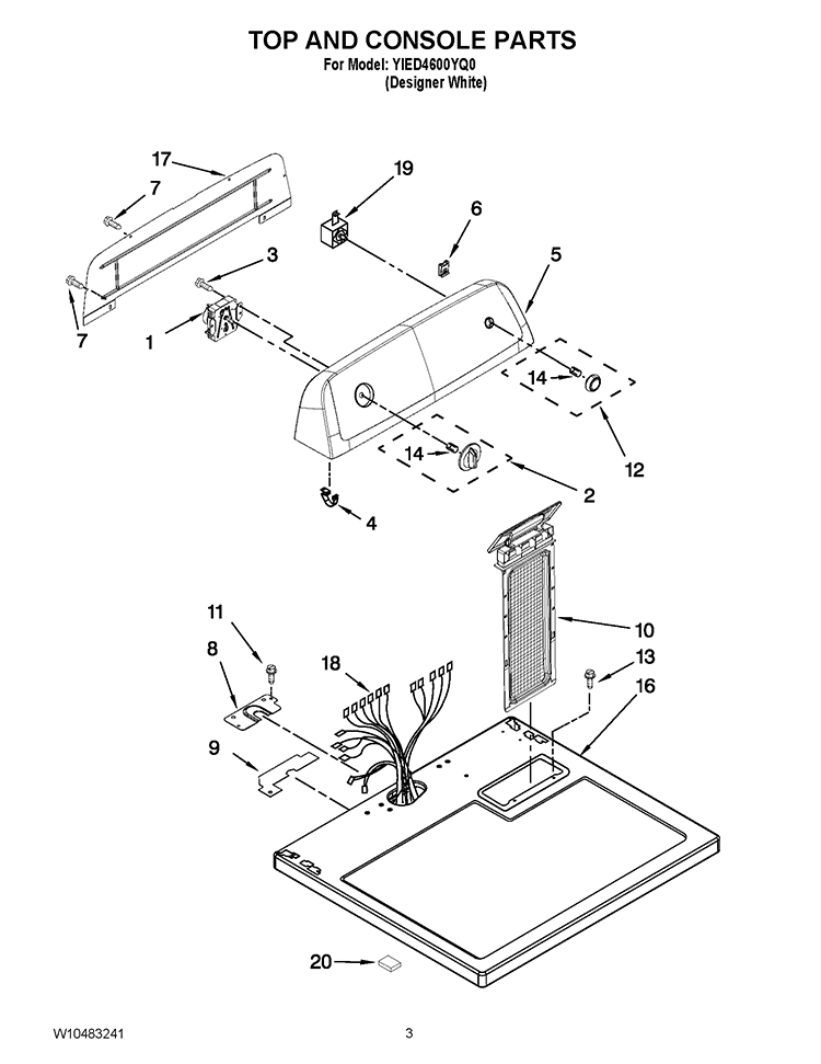 TOP AND CONSOLE PARTS Diagram and Parts List for YIED4600YQ0  Inglis Dryer