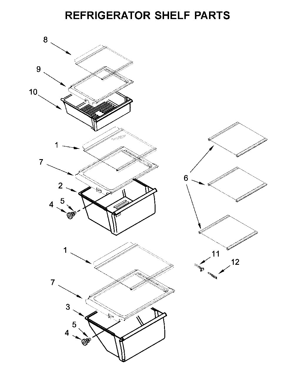 Refrigerator shelf parts Diagram and Parts List for WRS331SDHB02  Whirlpool Refrigerator