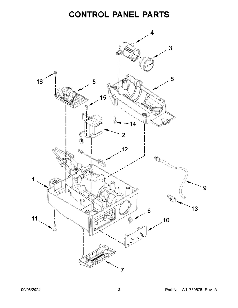 05 - Control Panel Parts Diagram and Parts List for WUI95X15HZ02  Whirlpool Ice Maker
