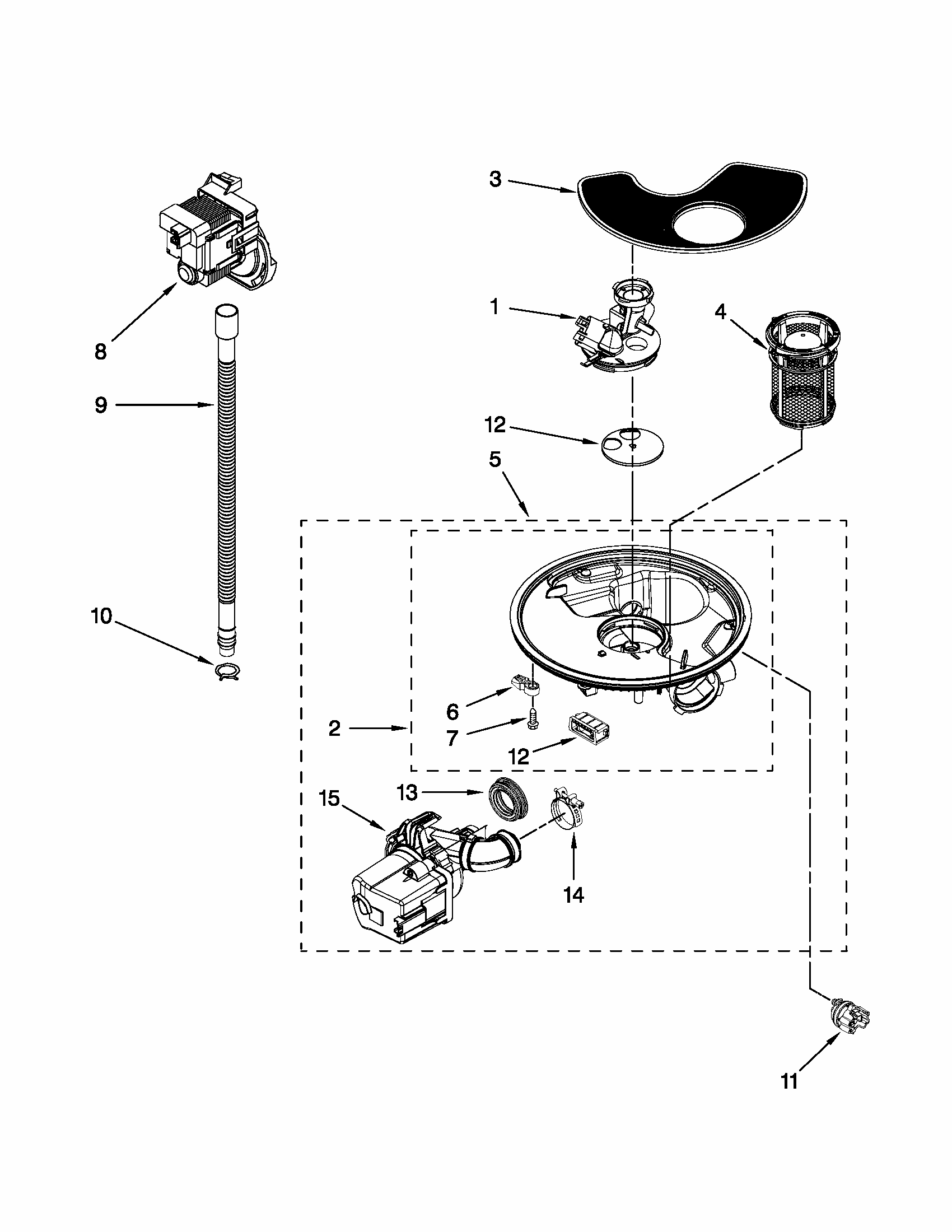 Pump And Motor Parts Diagram and Parts List for 66513073K210  Kenmore Dishwasher