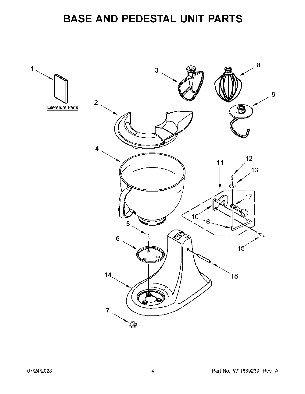 Base And Pedestal Unit Parts Diagram and Parts List for KSM150FBCU5  KitchenAid Mixer