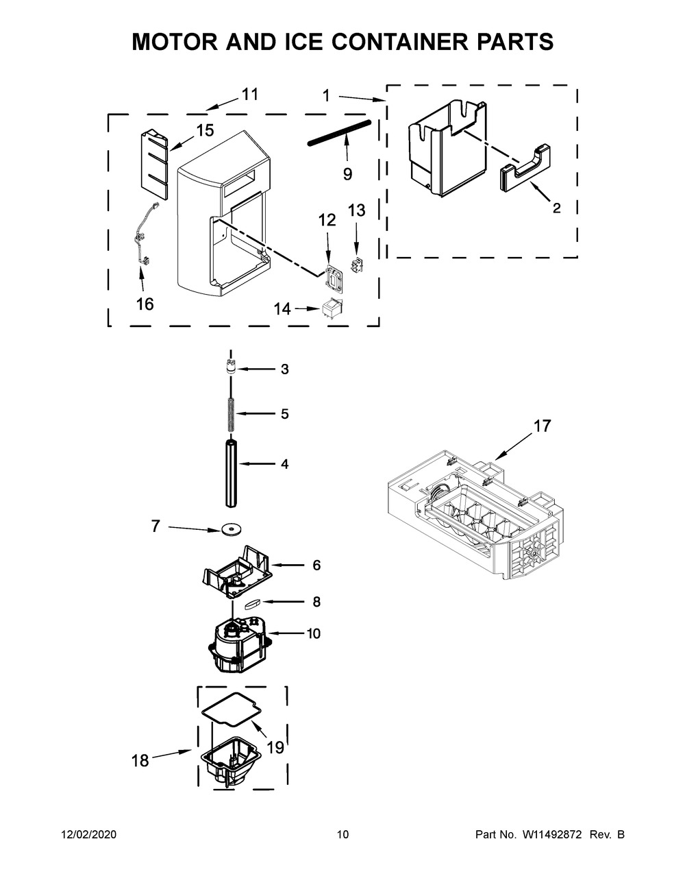Motor And Ice Container Parts Diagram and Parts List for KRSC703HPS01  Whirlpool Refrigerator