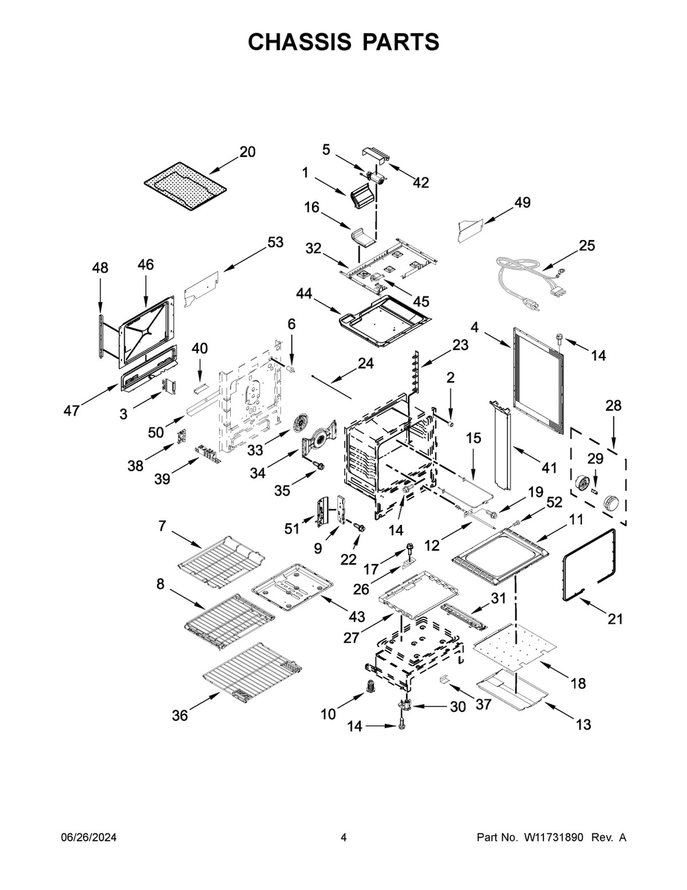 03 - Chassis Parts Diagram and Parts List for JGS1450ML1  Whirlpool Range