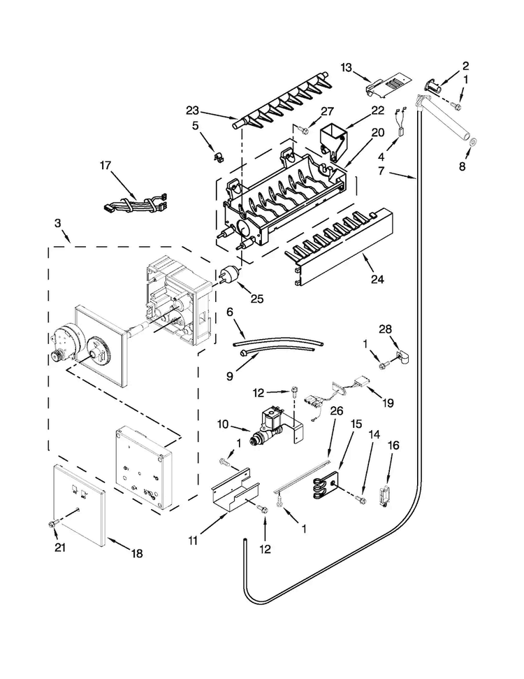 Ice Maker Parts Diagram and Parts List for KBFO42FTX08  KitchenAid Refrigerator