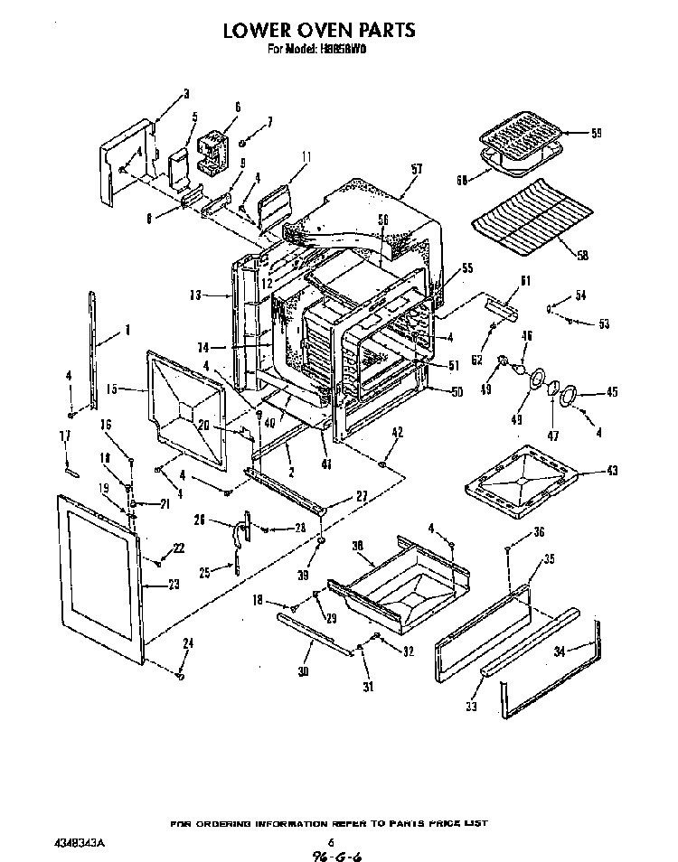 Lower Oven Diagram and Parts List for H8858*0  Roper Range