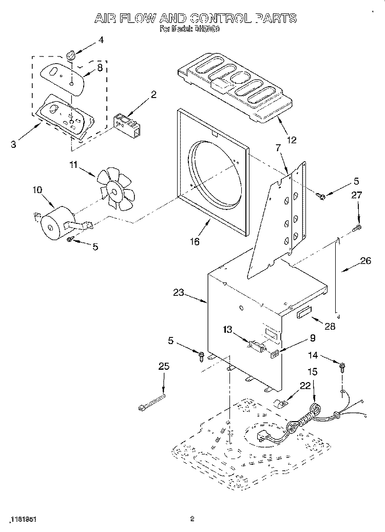 AIRFLOW AND CONTROL Diagram and Parts List for DH50G0  Whirlpool Dehumidifier