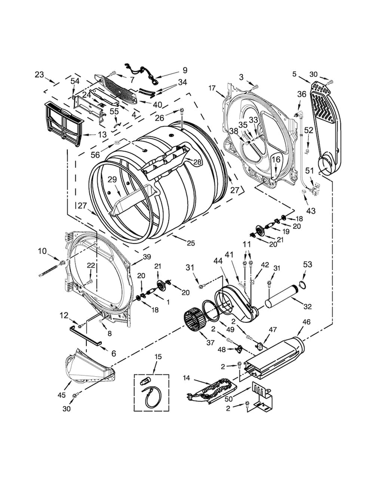 Bulkhead Parts Diagram and Parts List for WED8500DR0  Whirlpool Dryer