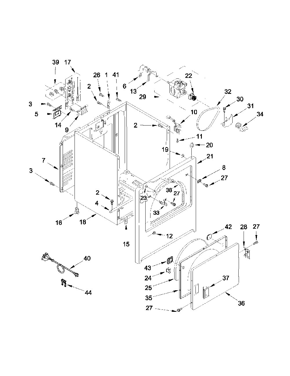 Cabinet parts Diagram and Parts List for 110C60122510  Kenmore Dryer