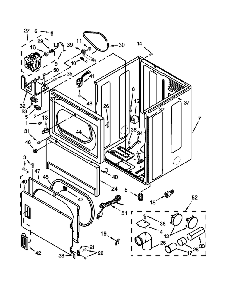 Cabinet Parts Diagram and Parts List for 3LWGD4800YQ3  Whirlpool Dryer