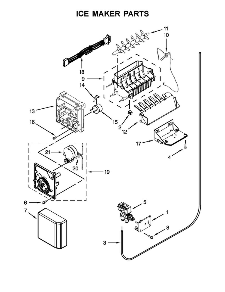 Ice Maker Parts Diagram and Parts List for WRS586FIEH00  Whirlpool Refrigerator