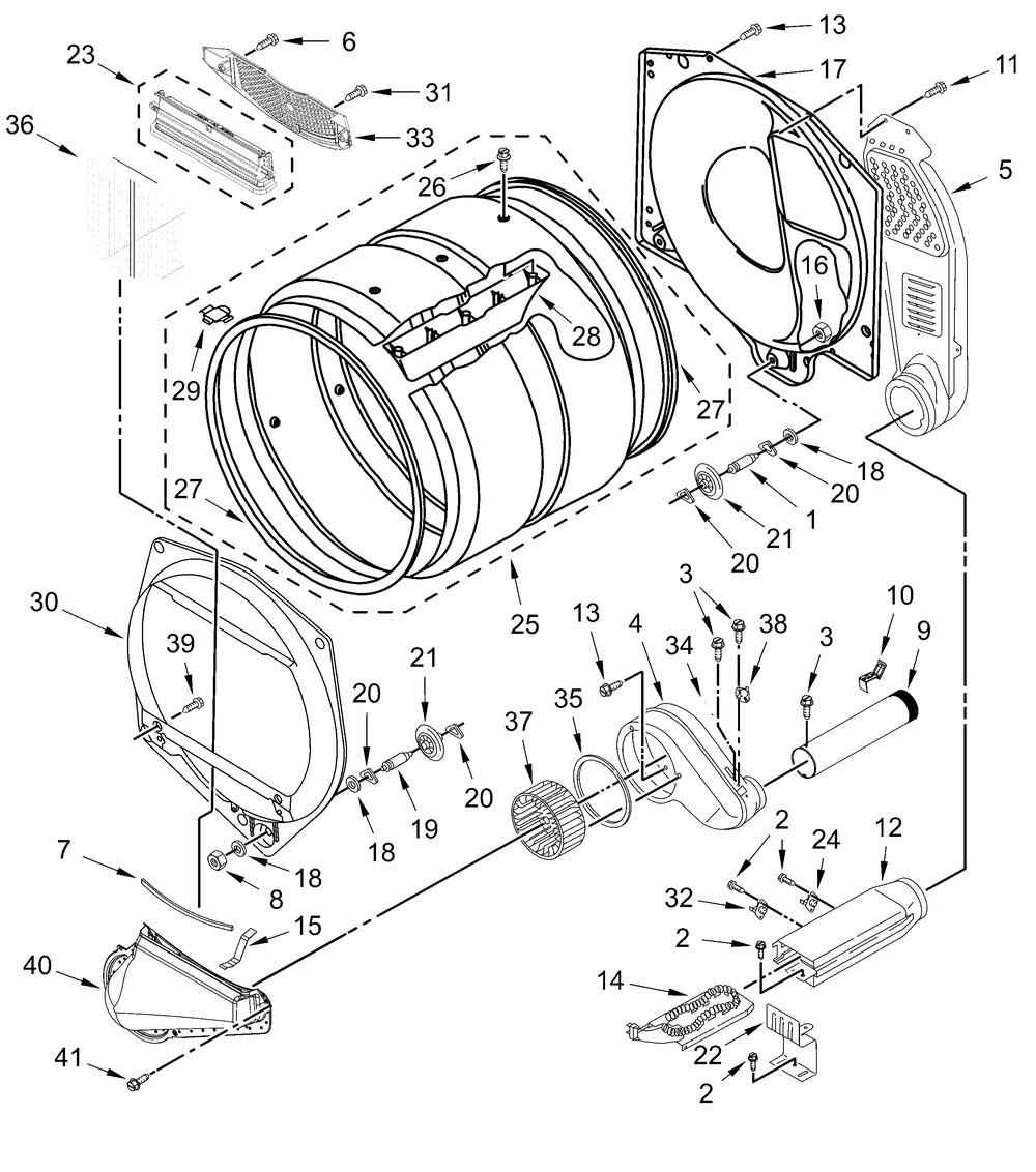 Bulkhead Parts Diagram and Parts List for MDE20PDFYW0  Whirlpool Dryer