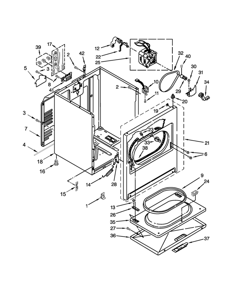 Cabinet Parts Diagram and Parts List for 3DWED4900YW2  Whirlpool Dryer