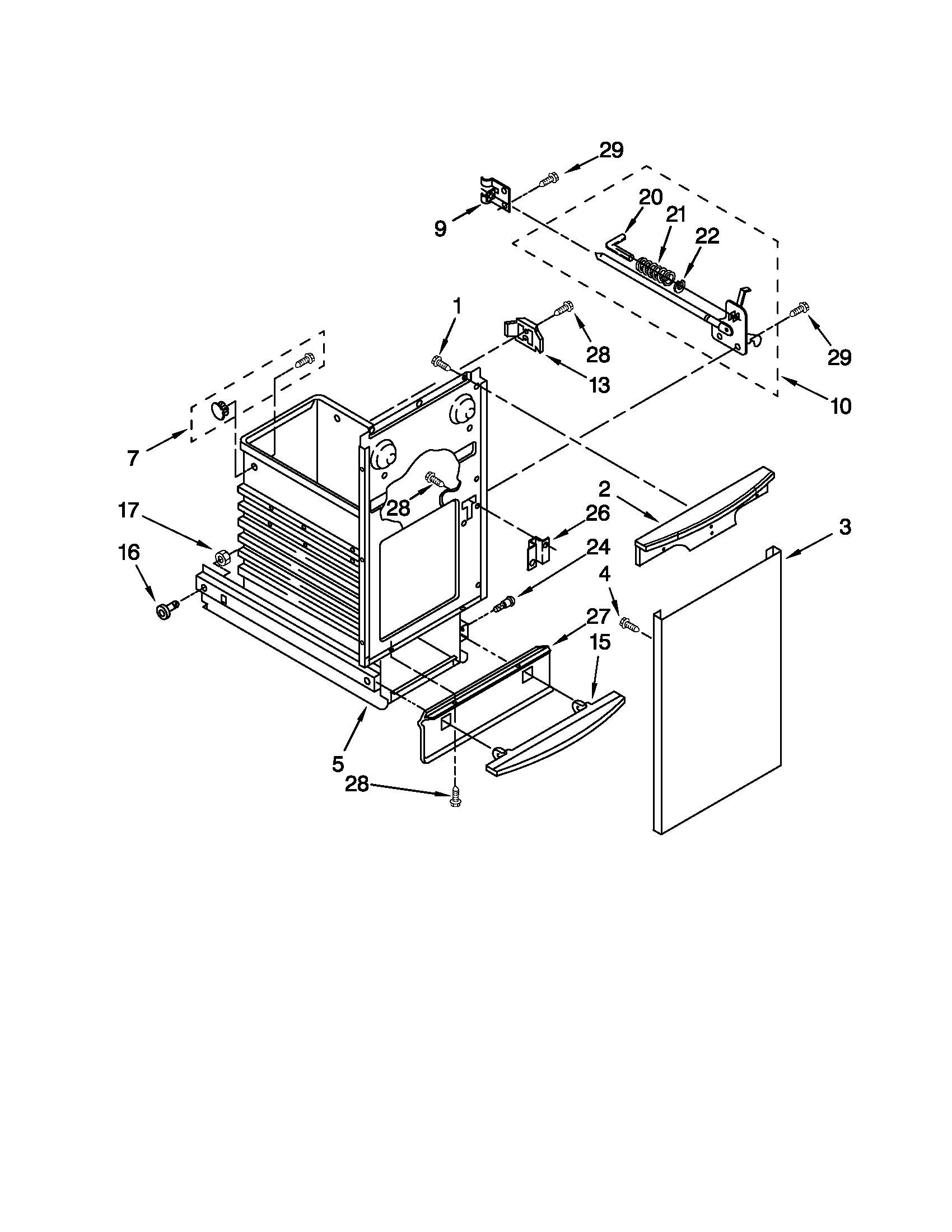 Container Parts Diagram and Parts List for 66514722110  Kenmore Trash Compactor