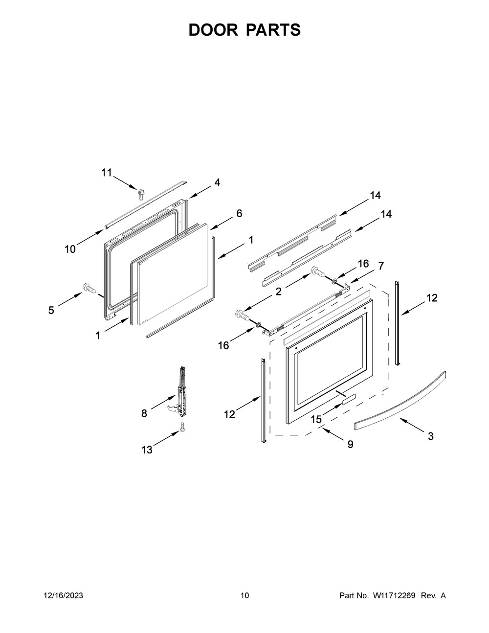 Door Parts Diagram and Parts List for WFG975H0HV6  Whirlpool Range