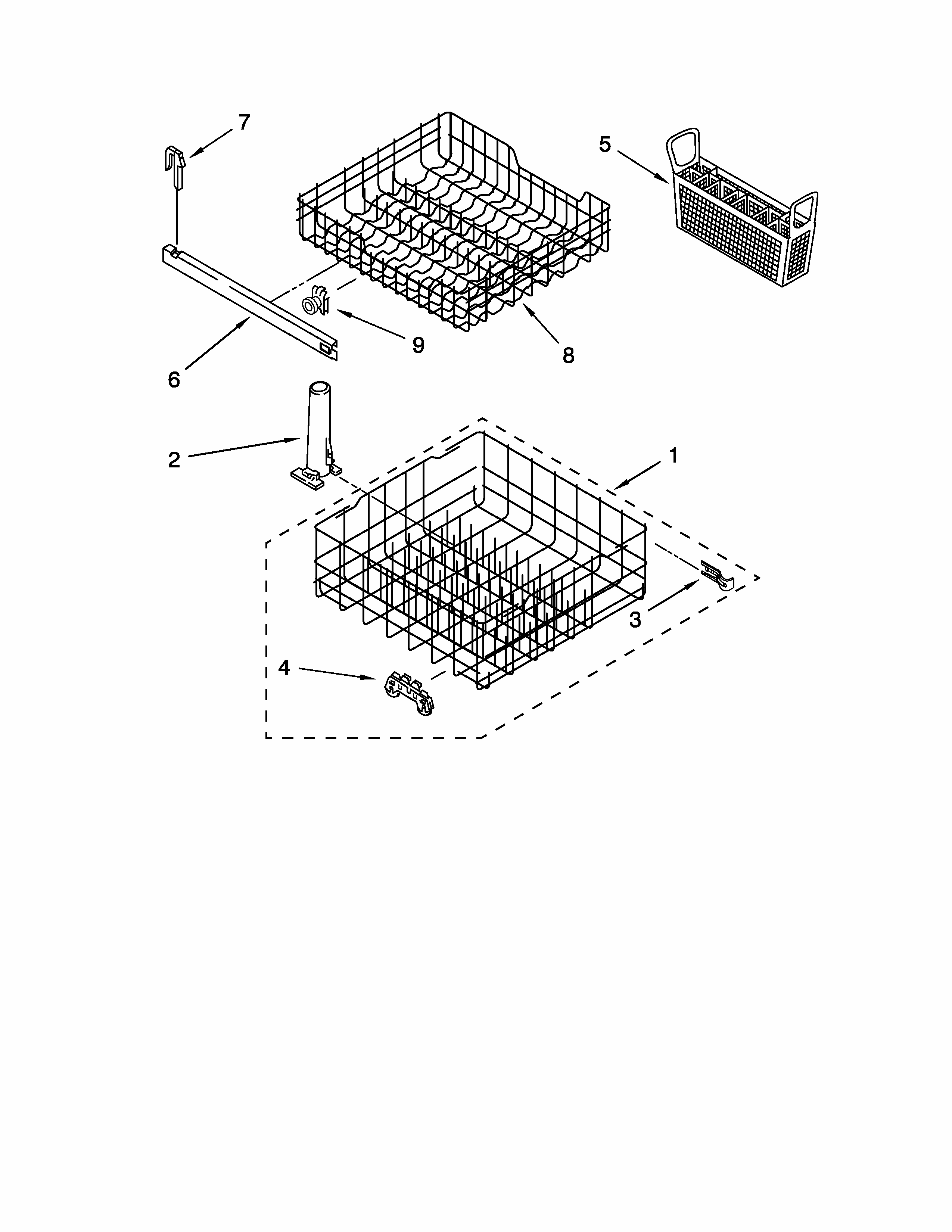 Dishrack Parts Diagram and Parts List for 665744120  Kenmore Dishwasher