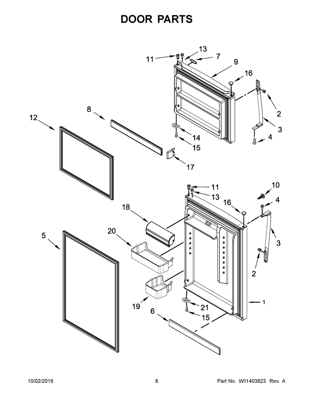 Door Parts Diagram and Parts List for WRT519SZDG03  Whirlpool Refrigerator