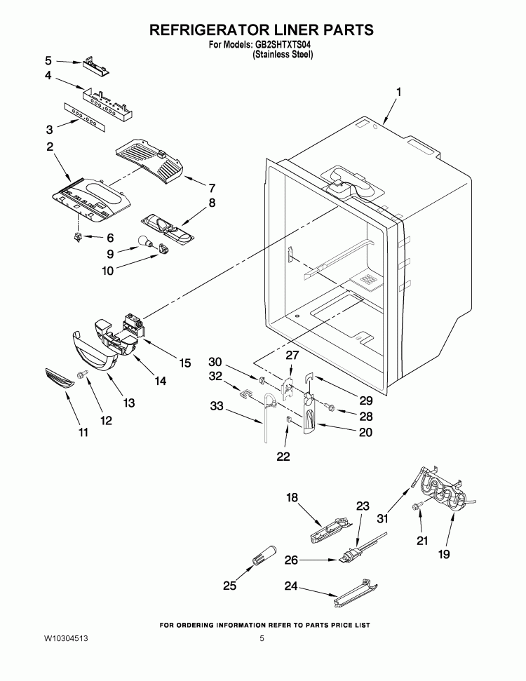 REFRIGERATOR LINER PARTS Diagram and Parts List for GB2SHTXTS04  Whirlpool Refrigerator